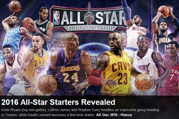 NBA全明星首发出炉 科比票王创纪录