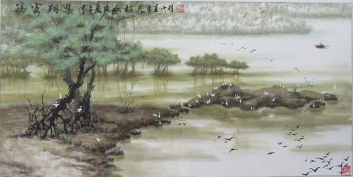 中国画《鸥鹭翔集》