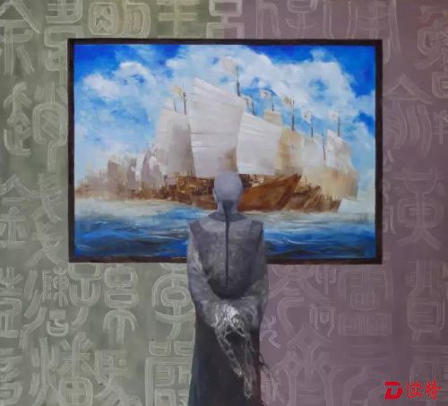 《张元隆的百家姓船》作者：冯明，尺寸：150×150cm，油画