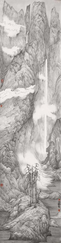 贺海锋，山高水云深，水墨绢本，160×40cm 约5