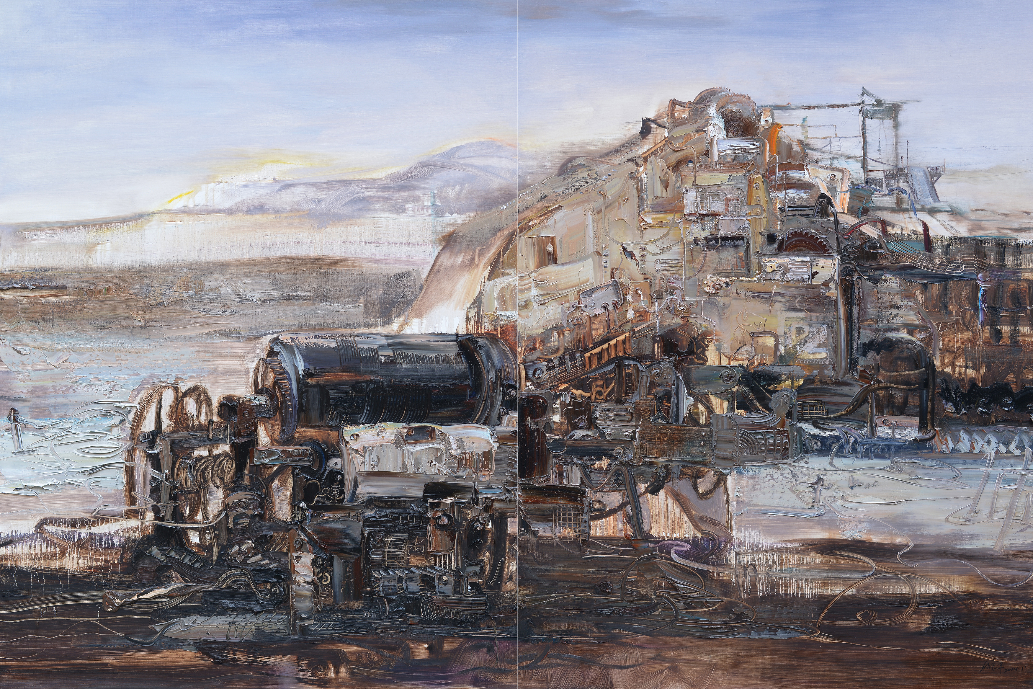 何良丰《重工业》布面油画150x200cmx2 入选2015第二届南京国际美术展