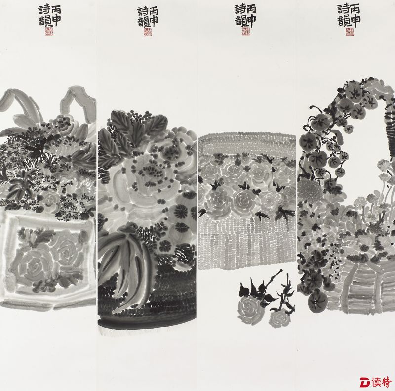 卢诗韵《静日观花之一》137cm X 137cm设色纸本2016年