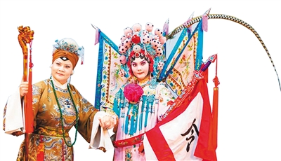 　图为台湾豫剧团经典剧目《杨金花》宣传照，图左为名角王海玲。（资料图片）