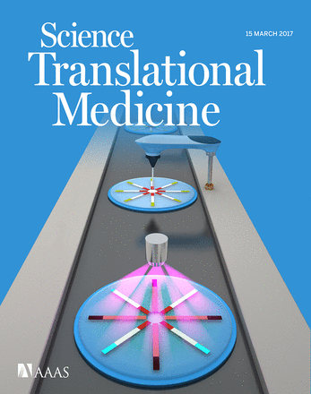 3月15日的《科学·转化医学》杂志封面介绍第三军医大学科研团队的快速验血型研究成果。