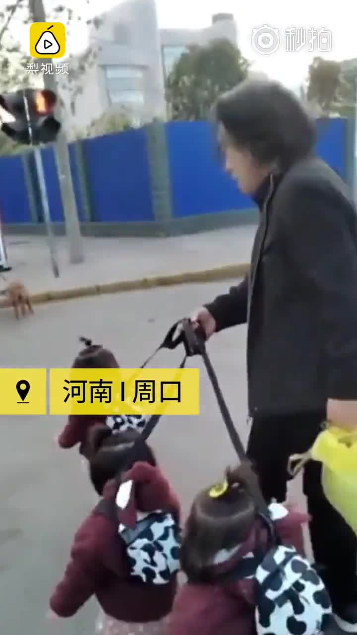 这位爷爷遛三胞胎，这招真是绝了！