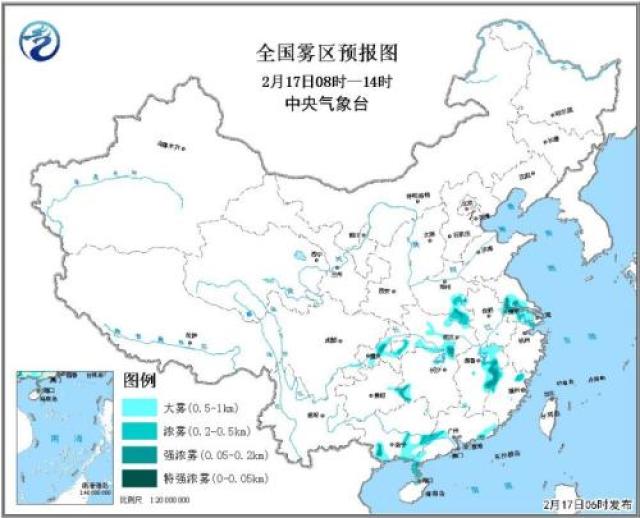 中央气象台发布大雾黄色预警 广东等地能见度低于200米
