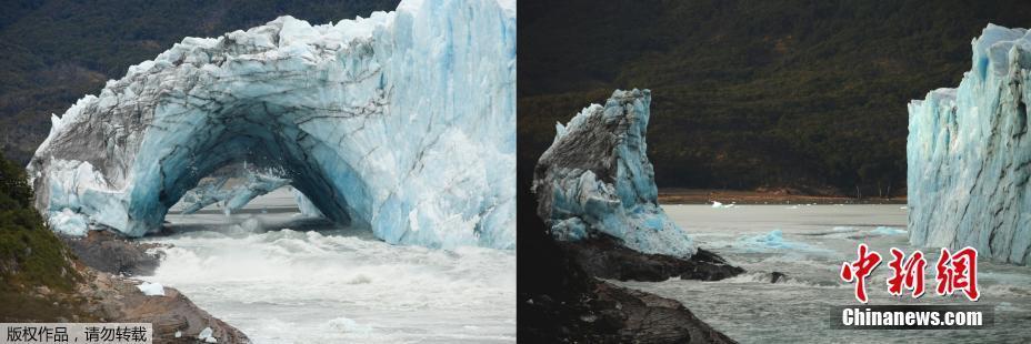 水流与冰堤的较量 阿根廷冰川拱门崩塌瞬间