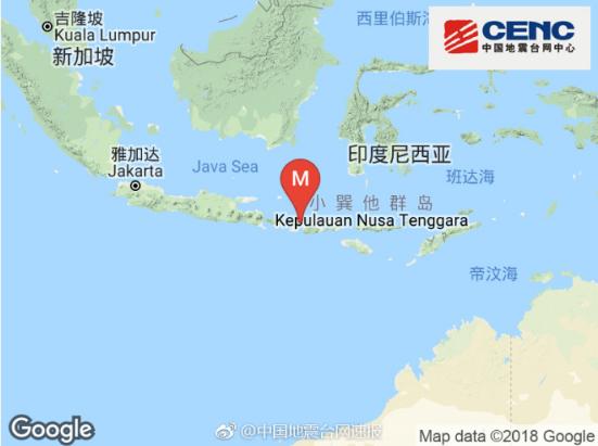 印尼龙目岛发生6.3级地震 震源深度20千米