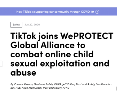 保护未成年人线上安全，TikTok加入WePROTECT全球联盟