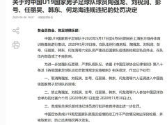 中国足协：取消六名违规国青队员入选国家队资格并禁赛六个月