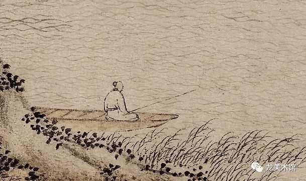 文嘉《蘋洲垂钓图》,画面中部靠下,渔父坐在孤舟中垂钓