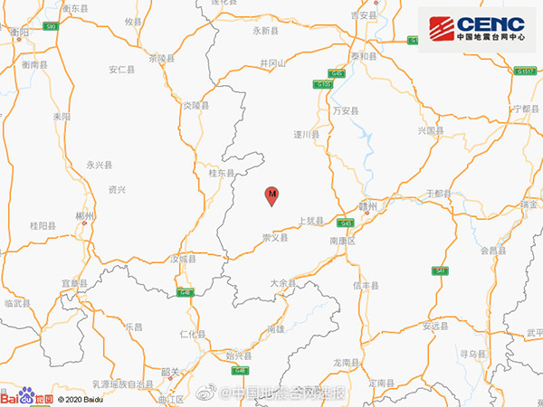 江西赣州市上犹县发生3.3级地震，震源深度10千米