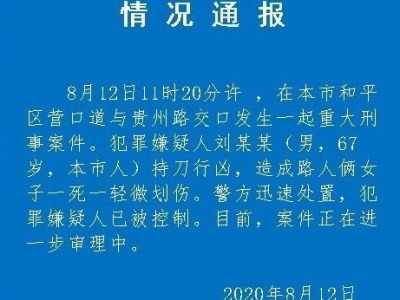 天津警方通报：67岁男子持刀行凶，路人两女子1死1划伤