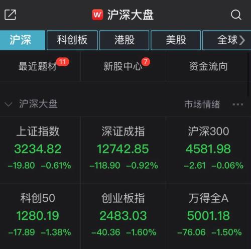 两市震荡下挫创指跌逾1%，园林工程板块领跌