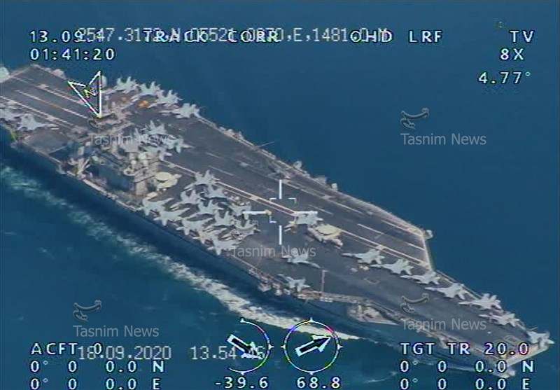 伊朗革命卫队公布无人机拍摄的美国航母照片