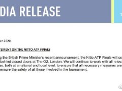 英格兰全面封锁 ATP年终总决赛宣布将空场进行
