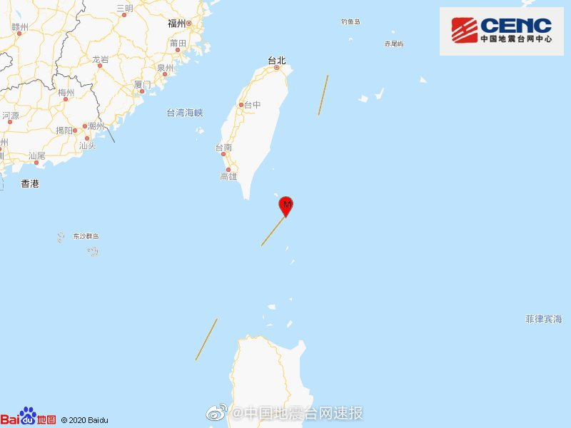 台湾台东县海域发生4.6级地震，震源深度12千米