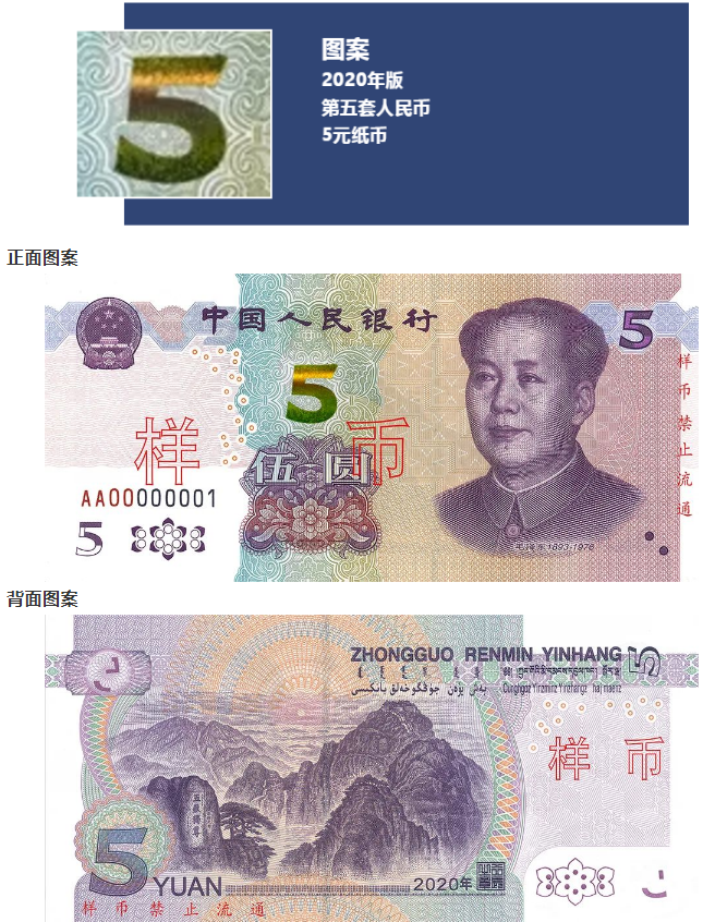 2020新版五元纸币图片图片