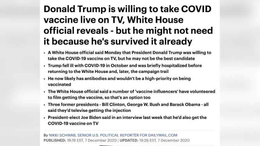 英媒：白宫官员称特朗普愿上电视直播接种新冠疫苗
