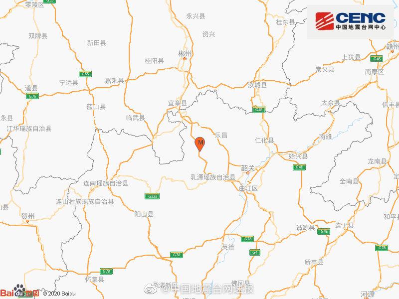 广东韶关市乳源县发生2.7级地震 