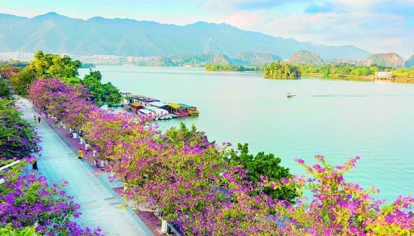 冬日星湖边，市民乐享一路好景色。