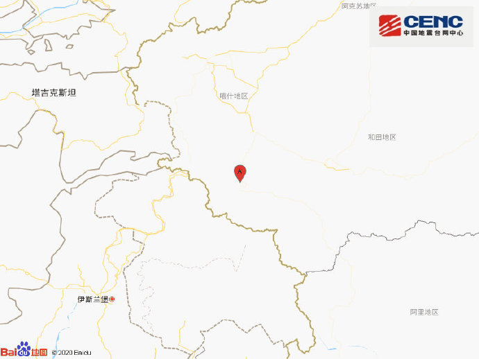 自动测定：新疆喀什地区叶城县附近发生4.7级左右地震