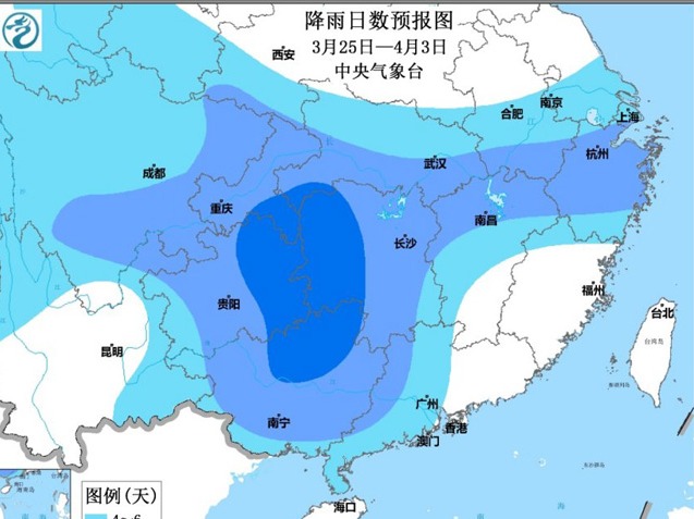 未来十天我国中东部雨水增多 南方多地阴雨日数达4～8天
