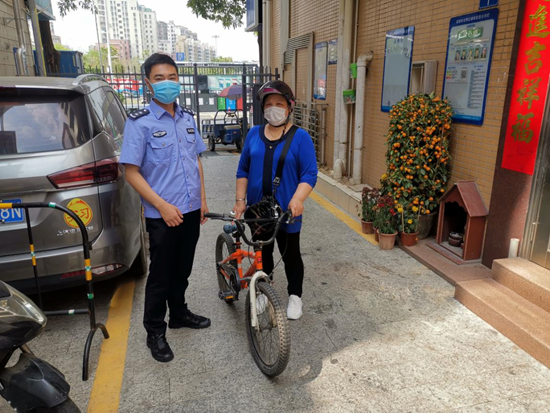 警网楼联动1个小时内追回丢失单车