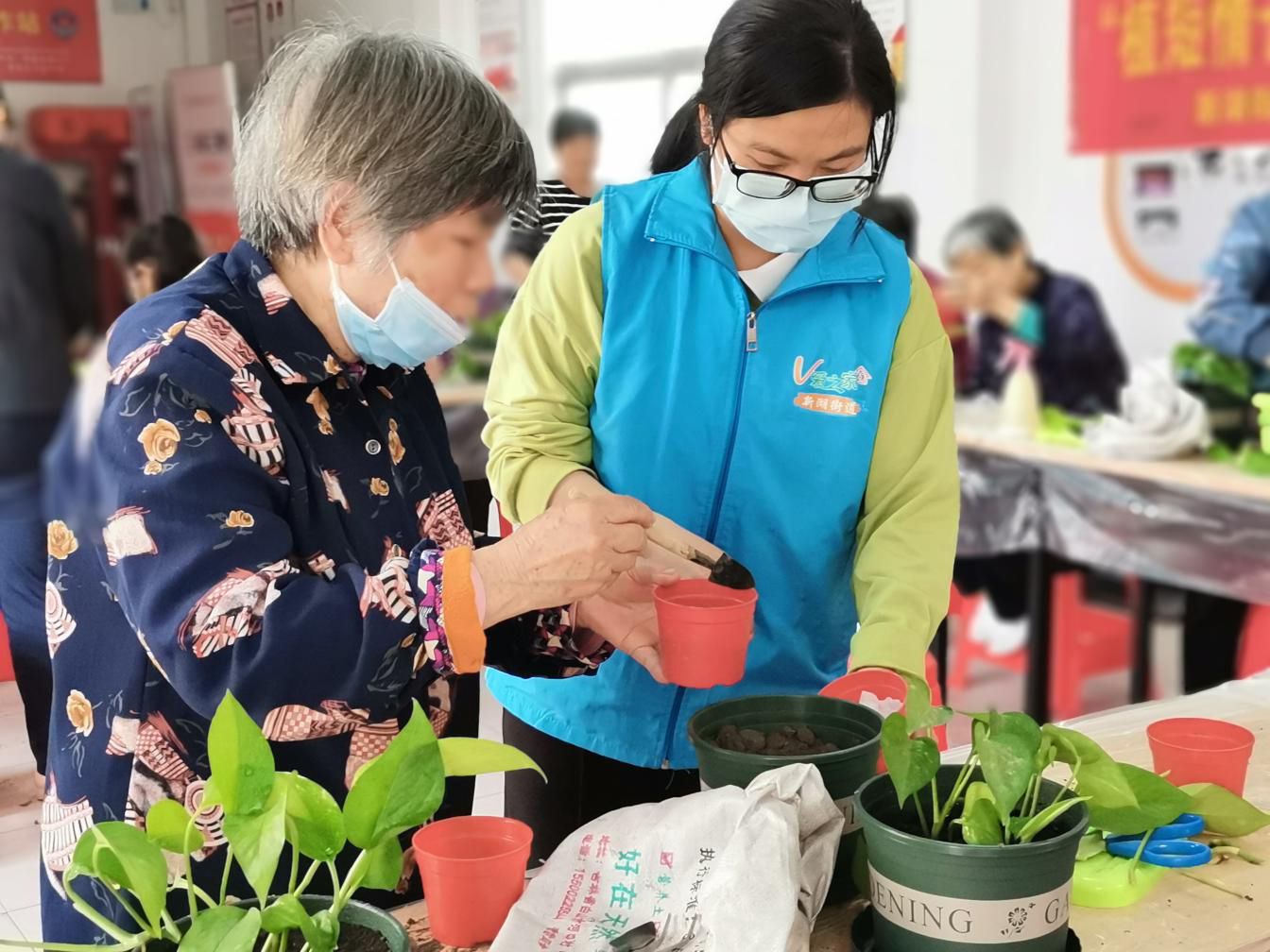 新湖街道V爱之家带领精障患者用植物来舒缓情绪