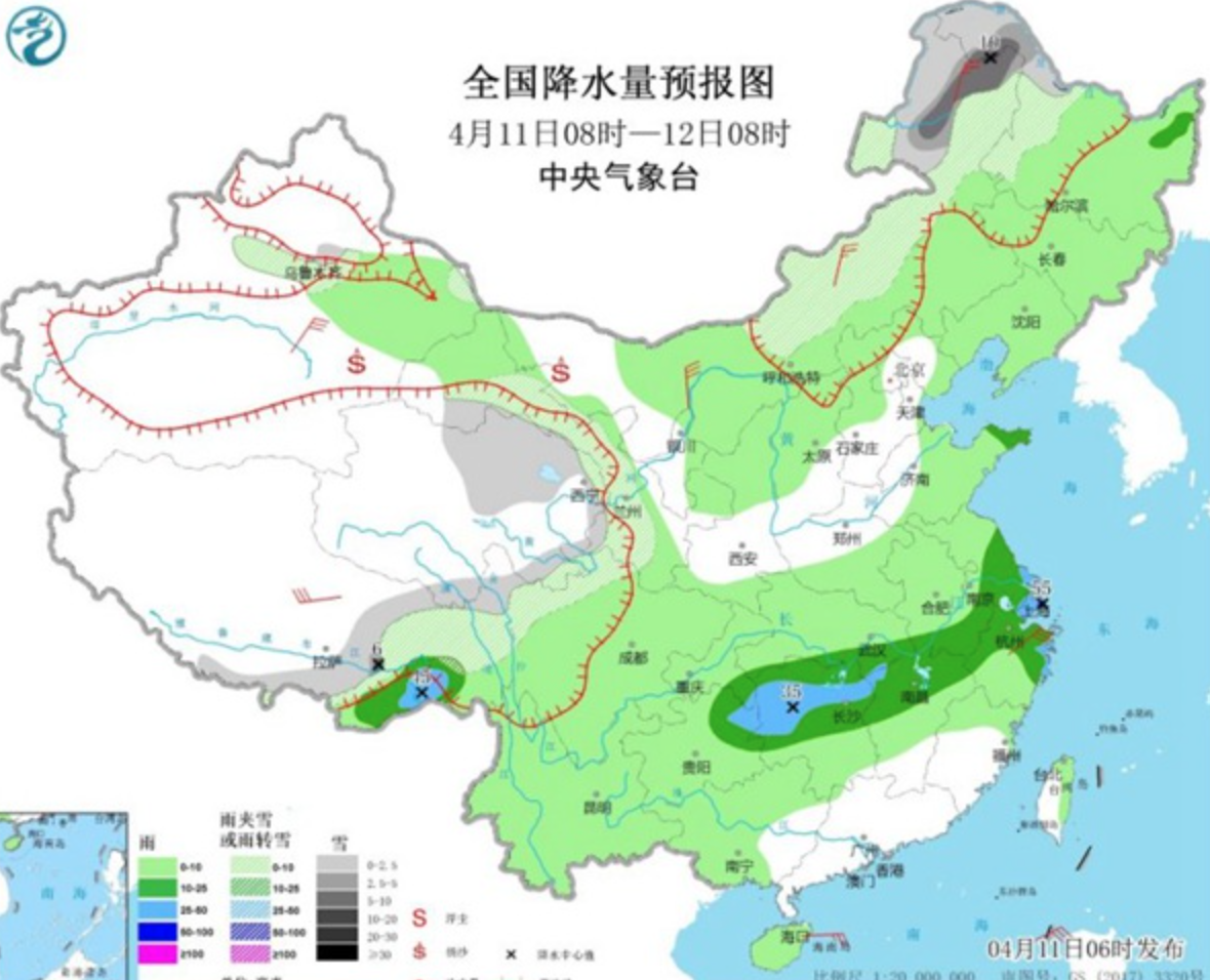 江南局地暴雨来袭 北方雨雪降温齐至