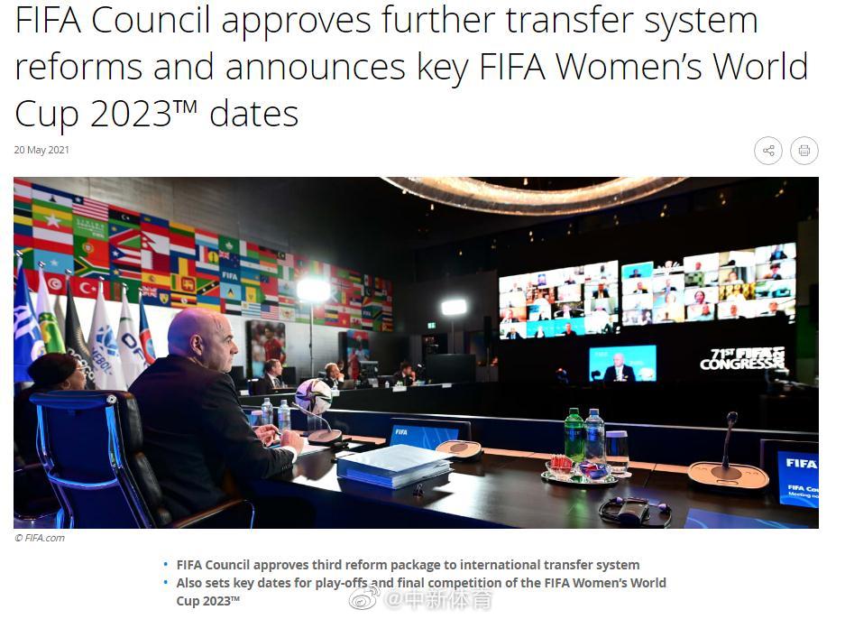 官方：2023年女足世界杯将在7月20至8月20日进行