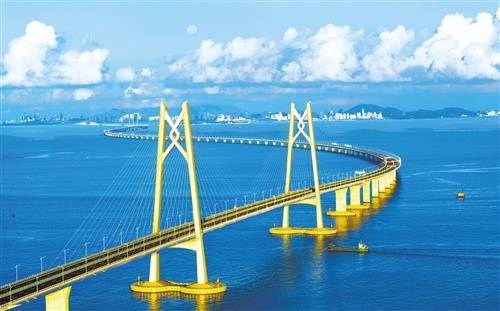⑥全长55公里的港珠澳大桥为大湾区"一小时生活圈"建设提供了重要支撑