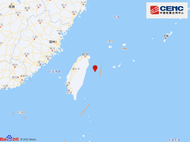 台湾花莲县海域发生4.8级地震，震源深度20千米