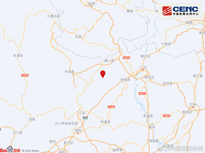 四川广元市青川县发生4.0级地震，震源深度10千米