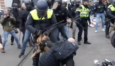 荷兰首都爆发反封锁抗议 警察放狗撕咬示威者