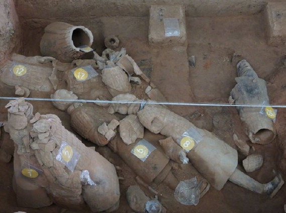 秦兵马俑一号坑新发现25件陶俑，包含将军俑、中级军吏俑 