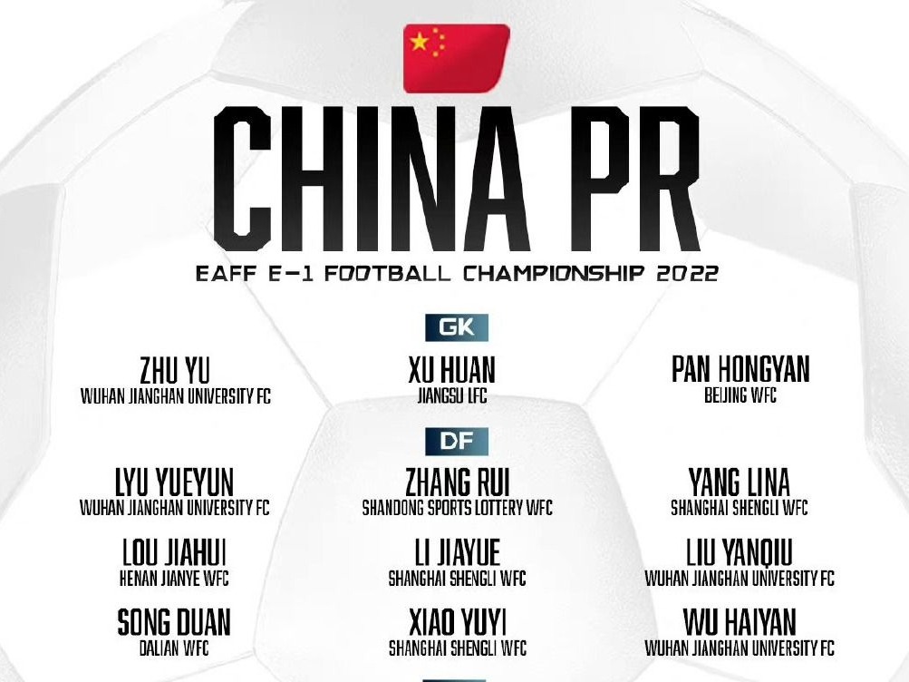 中国女足东亚杯名单公布，7月20日首秀对阵中国台北