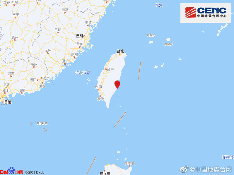 台湾台东县发生4.3级地震 震源深度10千米
