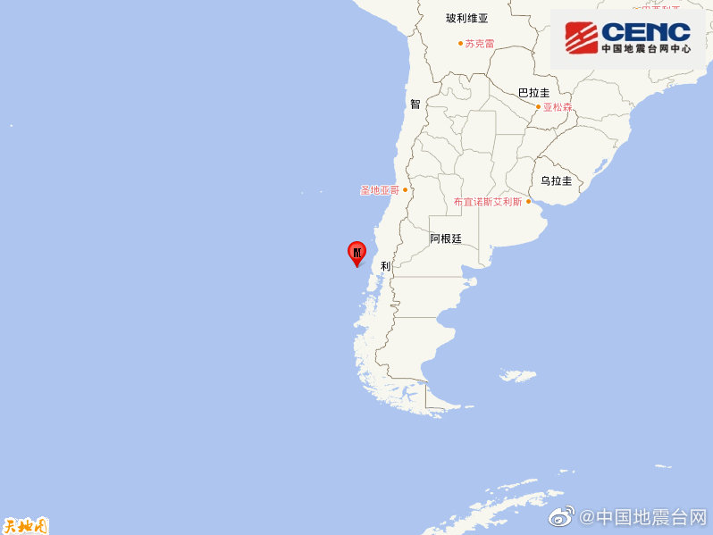 智利中部沿岸近海发生6.0级地震，震源深度10千米