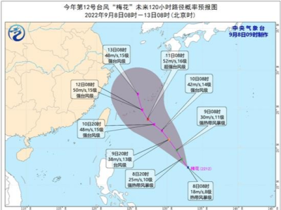 2022年第12号台风“梅花”生成 强度可达超强台风