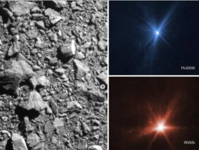 NASA航天器撞击小行星新照片曝光：出现高亮放射光线