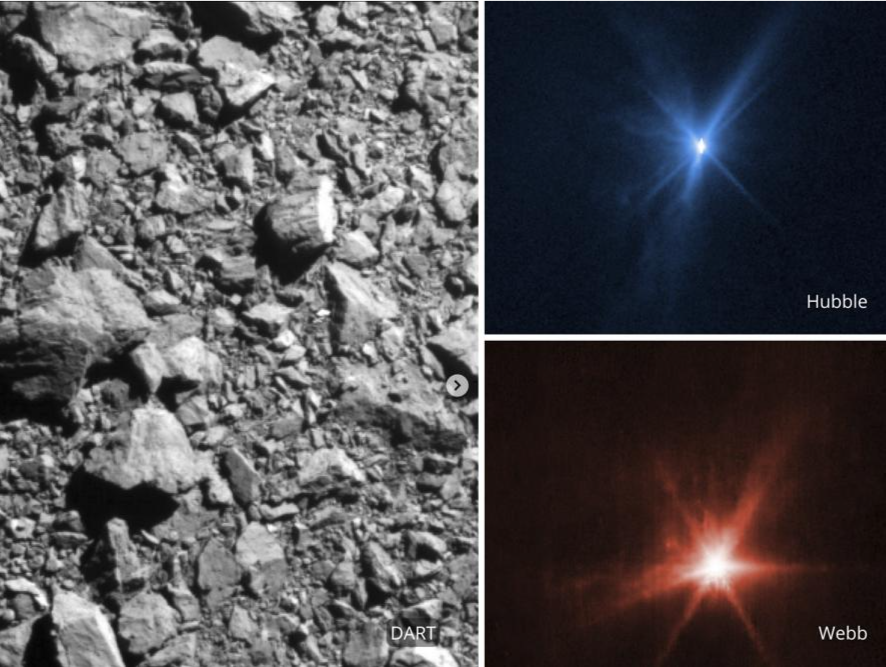 NASA航天器撞击小行星新照片曝光：出现高亮放射光线