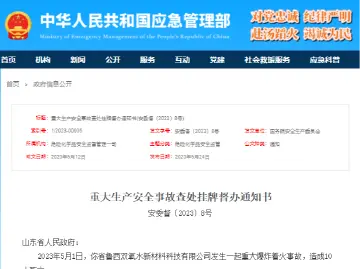山东一公司发生爆炸着火事故致10人死亡 国务院安委会挂牌督办