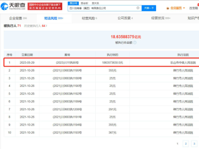 剑南春集团及董事长乔天明被强制执行18.6亿元