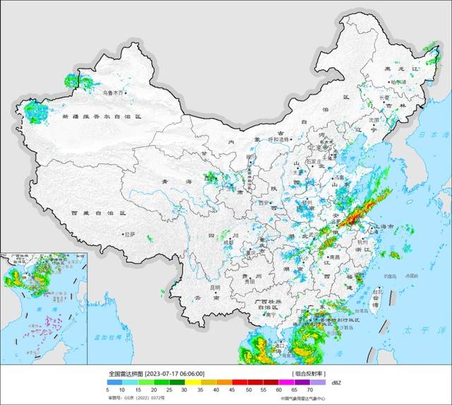 7月17日6时6分全国天气雷达拼图 来源：国家气象科学数据中心网站