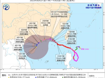 中央气象台8月31日18时继续发布台风红色预警