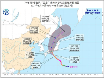 台风“兰恩”向日本中南部沿海靠近 台风“多拉”强度逐渐减弱