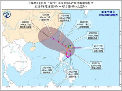 “苏拉”将擦过或登陆台湾岛南部 向福建中部到广东东部一带靠近