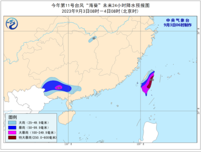 强台风“海葵”向台湾东南部沿海靠近，中央气象台发布台风红色预警