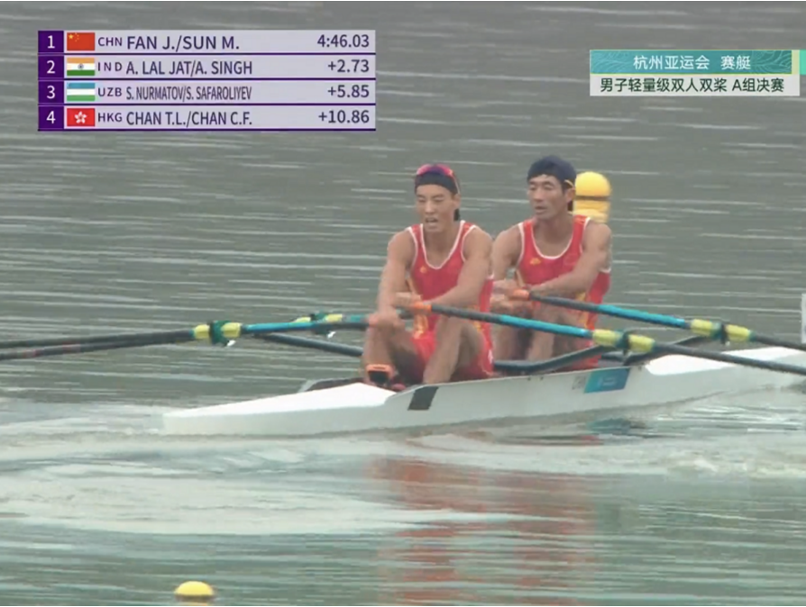 中国队夺得赛艇男子轻量级双人双桨金牌